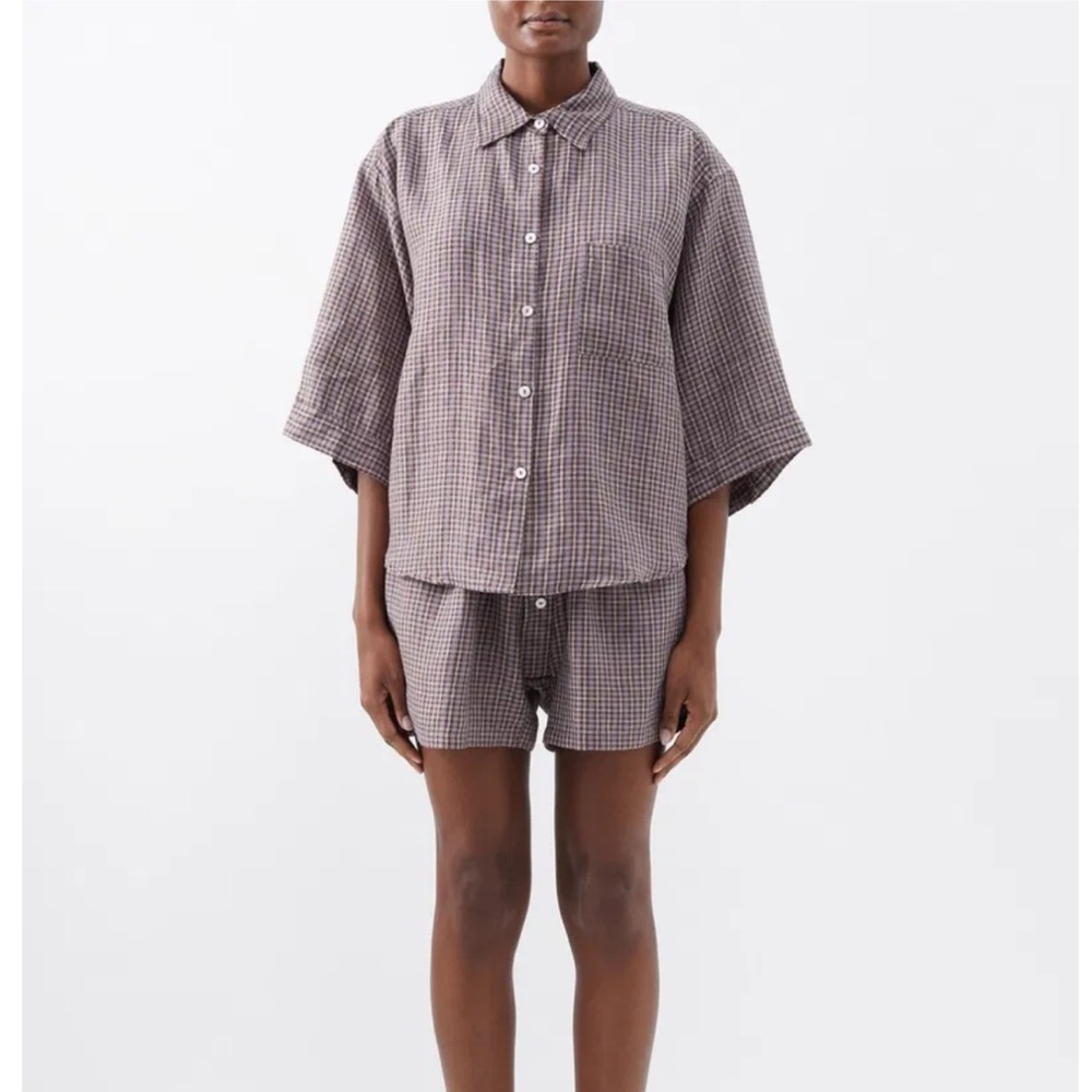 DEIJI STUDIOS - Plaid Linen Shirt And Shorts Set